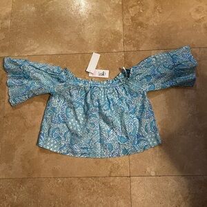 NWT Lilly Pulitzer Blue Patterned Off-Shoulder Blouse